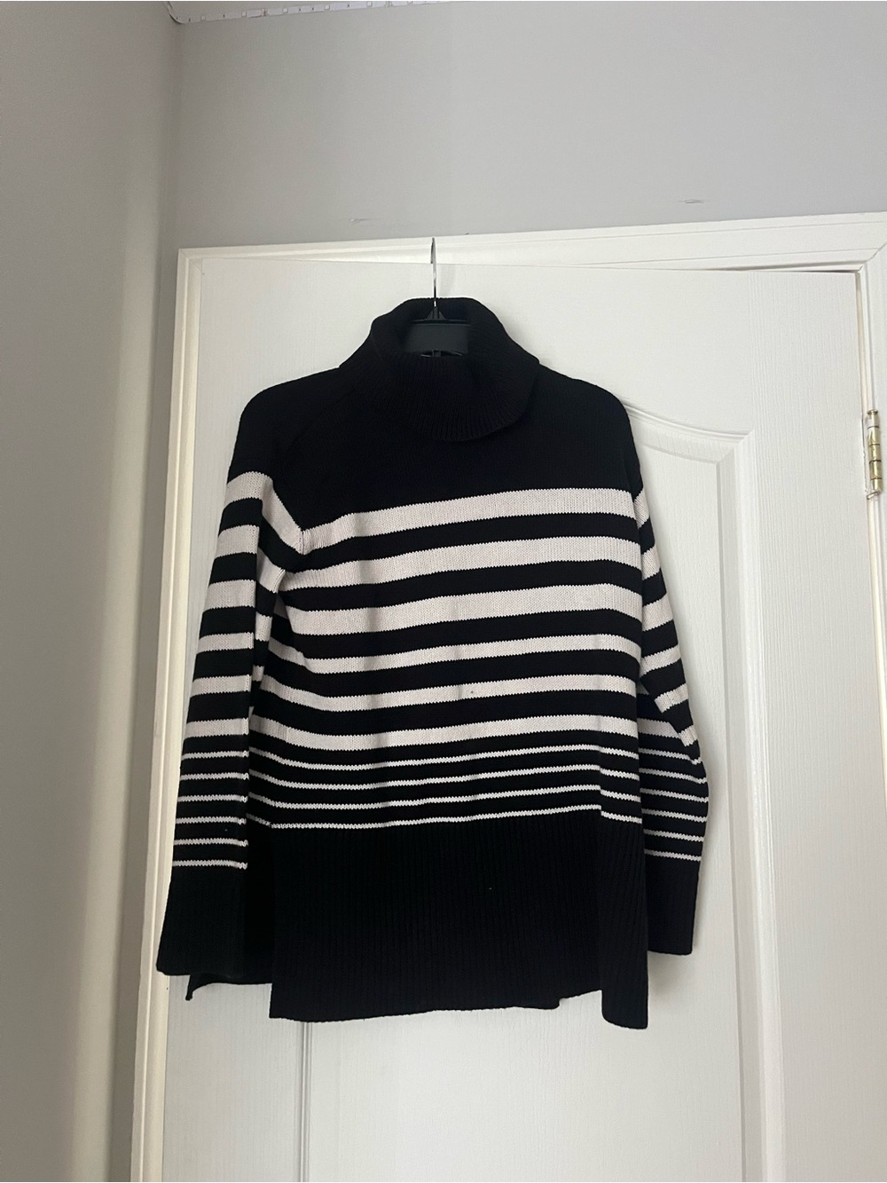 LOFT Black and White Striped Cowl Neck Sweater